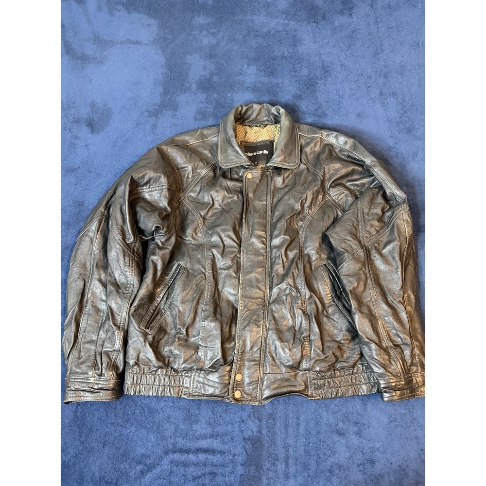 Vintage Pierre Cardin Black 100% Genuine Leather Bomber Jacket Mens Size M